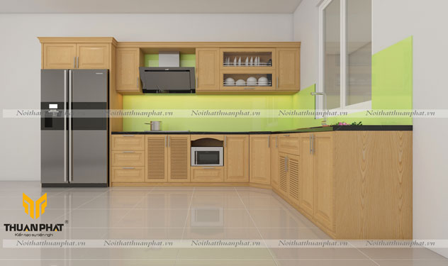 Tủ bếp inox cánh gỗ  Sồi Mỹ SM01